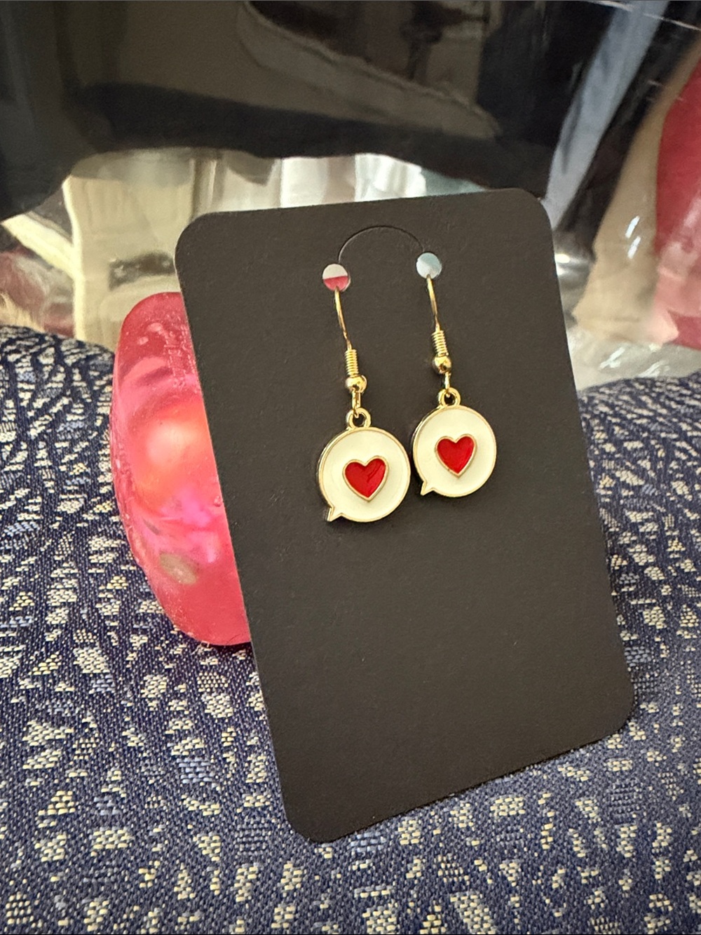 Gold-Tone Heart Chat Bubble Dangle Earrings - Red Heart